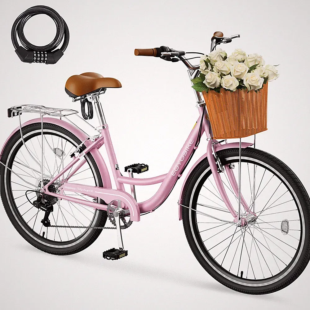 EOYOBIKE 24 Inch Adult Bicycle, City Bike Bike Beach Complete Cruiser Bike 350lb
