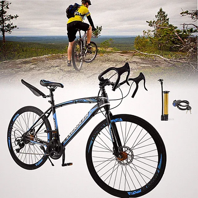 NEW 27 speed Road Bike Racing Bicycle 700C 26" Wheels Adult Black+Blue WHI B9