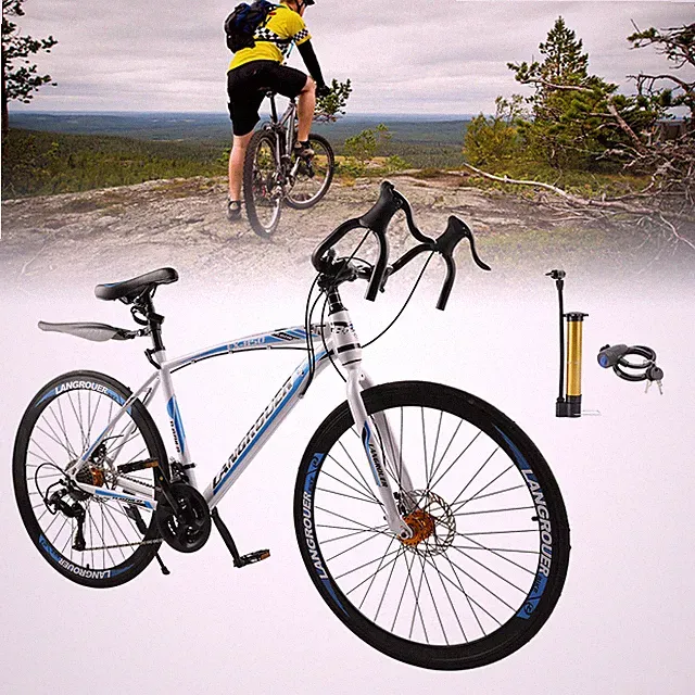 NEW 27 speed Road Bike Racing Bicycle 700C 26" Wheels Adult White+Blue B9